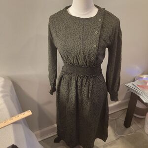 Zara Animal Print Green Long Sleeve Midi Dress Size Small
